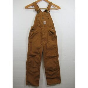 Carhartt Bib Overalls Boys Youth Size 7 Brown Double Knee Workwear Farmer